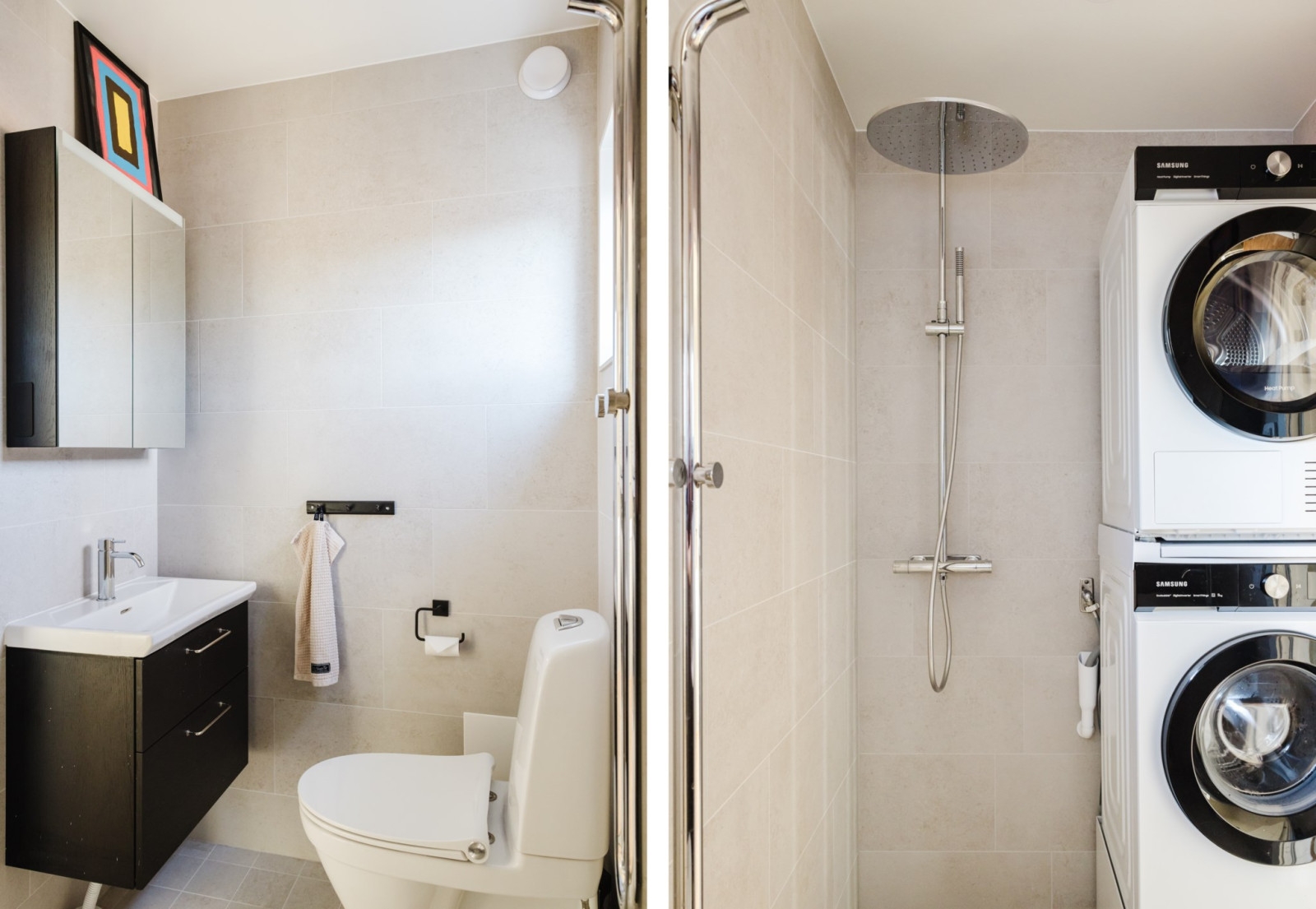 Nyrenoverat badrum med tvättpelare Högbackavägen 17