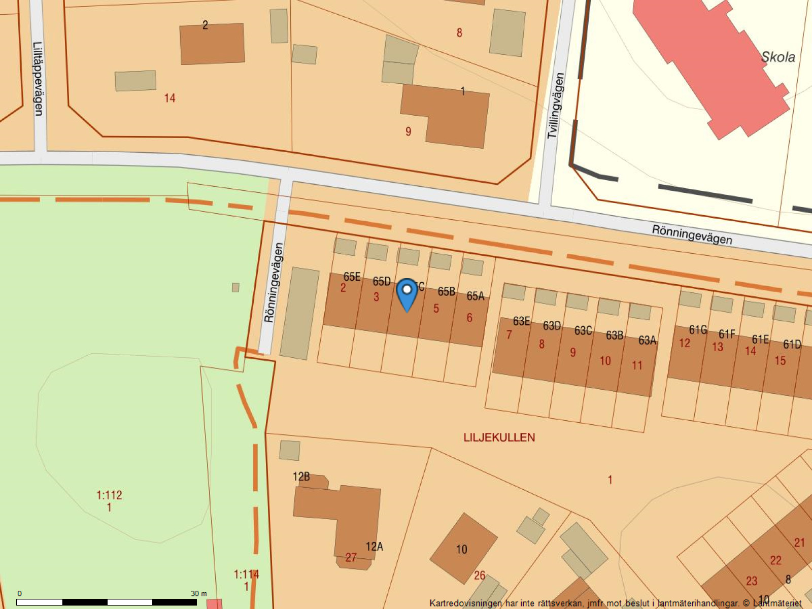 Fastighetskarta Rönningevägen 65C