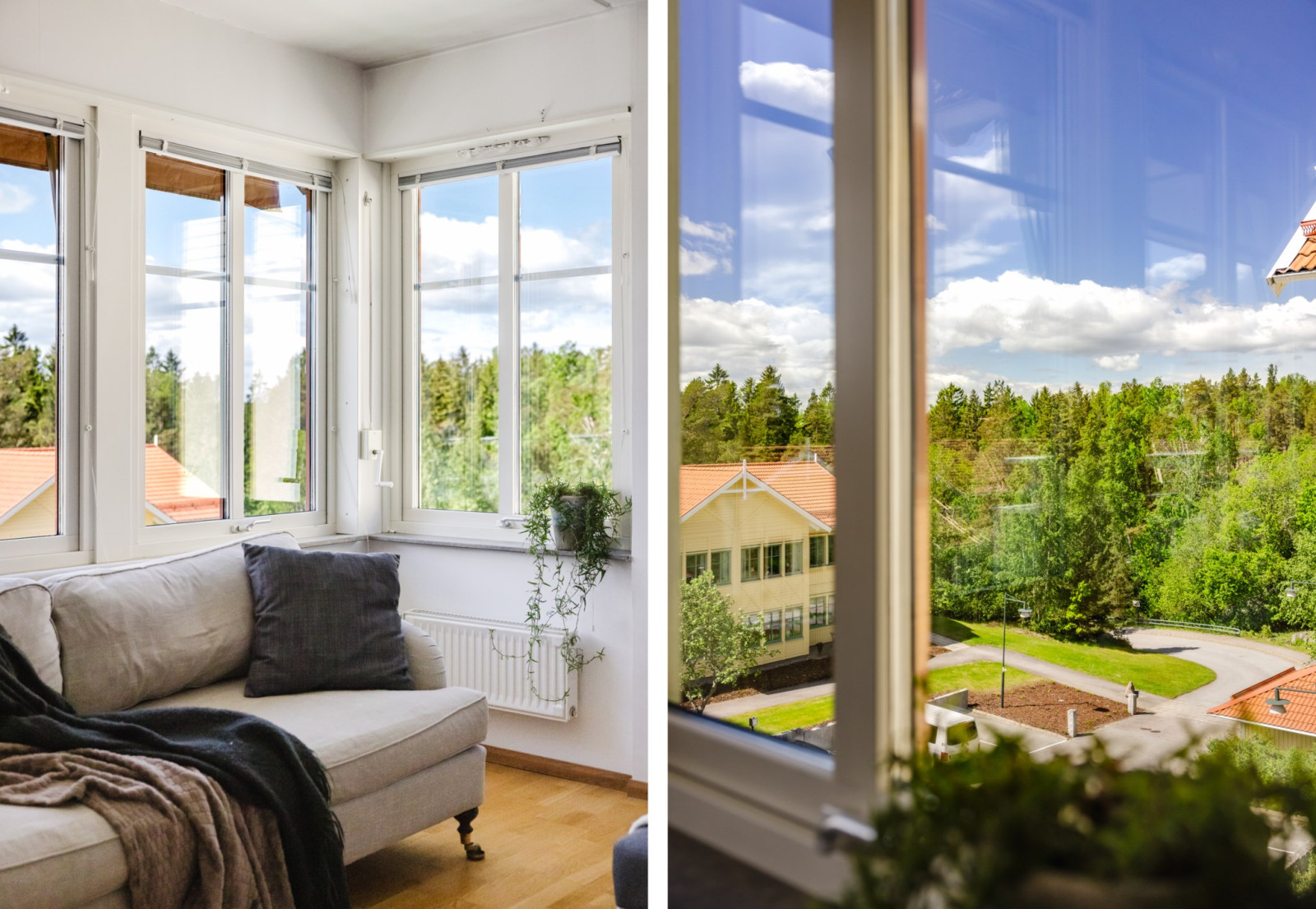 Utsikt och del av vardagsrum Skogsrovägen 3