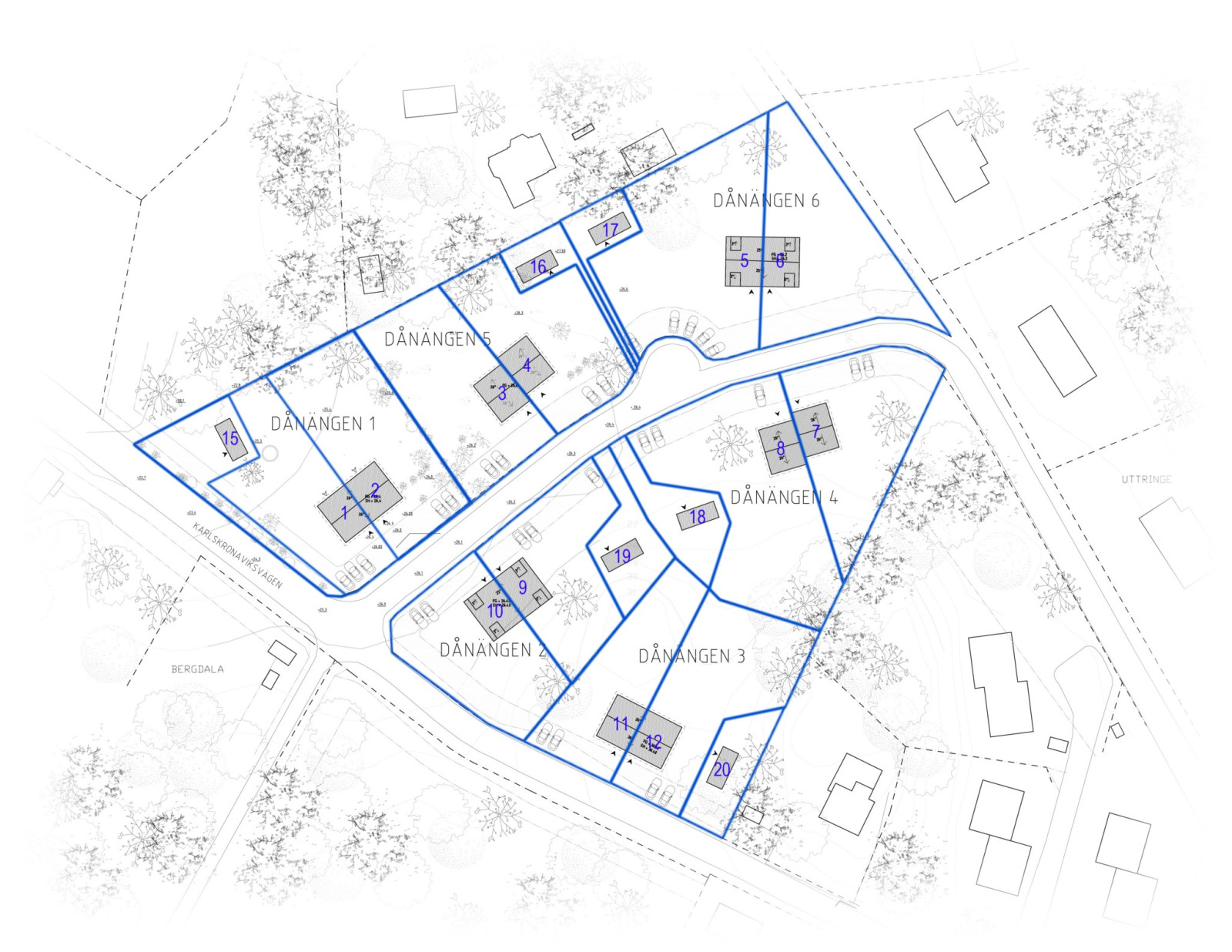 Situationsplan med tomtindelning Karlskronaviksvägen 40A