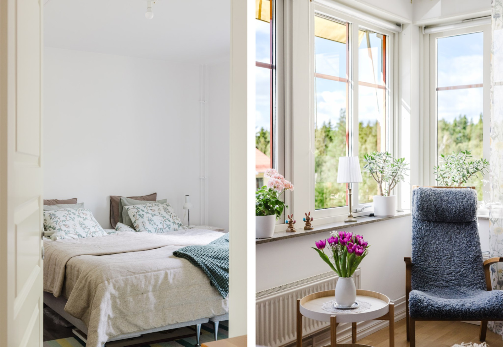 Del av sovrum 1 och vardagsrum Skogsrovägen 3